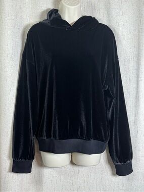 Massive Luxury Black Velour Oversized Hoodie Sweatshirt Size S